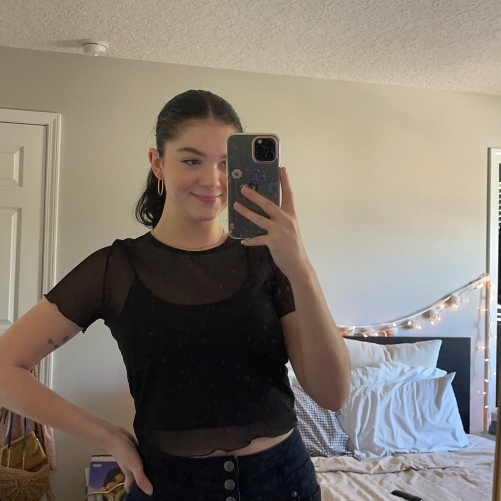 Sheer black cropped baby T